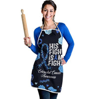 His Fight Is My Fight Colorectal Cancer Awareness Apron Blue Ribbon Heart Pattern Illustration