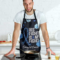 His Fight Is My Fight Colorectal Cancer Awareness Apron Blue Ribbon Heart Pattern Illustration