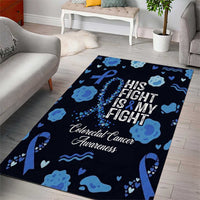His Fight Is My Fight Colorectal Cancer Awareness Area Rug Blue Ribbon Heart Pattern Illustration