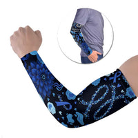 His Fight Is My Fight Colorectal Cancer Awareness Arm Sleeves Blue Ribbon Heart Pattern Illustration