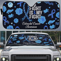 His Fight Is My Fight Colorectal Cancer Awareness Auto Sun Shade Blue Ribbon Heart Pattern Illustration