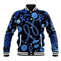 His Fight Is My Fight Colorectal Cancer Awareness Baseball Jacket Blue Ribbon Heart Pattern Illustration