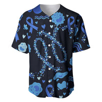 His Fight Is My Fight Colorectal Cancer Awareness Baseball Jersey Blue Ribbon Heart Pattern Illustration