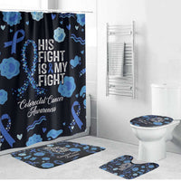 His Fight Is My Fight Colorectal Cancer Awareness Bathroom Set Blue Ribbon Heart Pattern Illustration