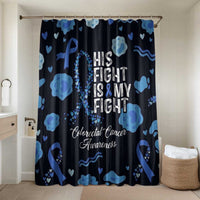His Fight Is My Fight Colorectal Cancer Awareness Bathroom Set Blue Ribbon Heart Pattern Illustration