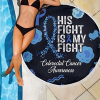 His Fight Is My Fight Colorectal Cancer Awareness Beach Blanket Blue Ribbon Heart Pattern Illustration