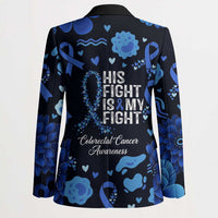 His Fight Is My Fight Colorectal Cancer Awareness Blazer Blue Ribbon Heart Pattern Illustration
