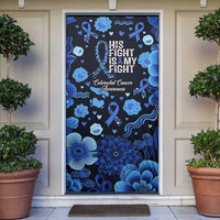 His Fight Is My Fight Colorectal Cancer Awareness Door Cover Blue Ribbon Heart Pattern Illustration