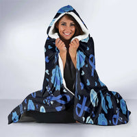 His Fight Is My Fight Colorectal Cancer Awareness Hooded Blanket Blue Ribbon Heart Pattern Illustration