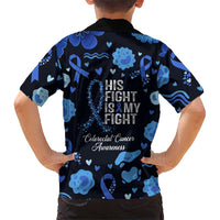 His Fight Is My Fight Colorectal Cancer Awareness Kid Hawaiian Shirt Blue Ribbon Heart Pattern Illustration
