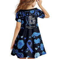 His Fight Is My Fight Colorectal Cancer Awareness Kid Short Sleeve Dress Blue Ribbon Heart Pattern Illustration