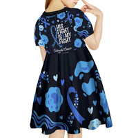 His Fight Is My Fight Colorectal Cancer Awareness Kid Short Sleeve Dress Blue Ribbon Heart Pattern Illustration