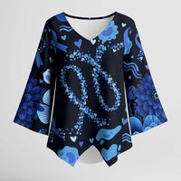 His Fight Is My Fight Colorectal Cancer Awareness Kimono Sleeve Blouse Blue Ribbon Heart Pattern Illustration
