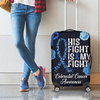 His Fight Is My Fight Colorectal Cancer Awareness Luggage Cover Blue Ribbon Heart Pattern Illustration