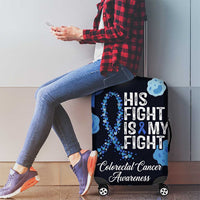 His Fight Is My Fight Colorectal Cancer Awareness Luggage Cover Blue Ribbon Heart Pattern Illustration