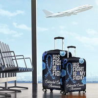 His Fight Is My Fight Colorectal Cancer Awareness Luggage Cover Blue Ribbon Heart Pattern Illustration