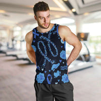 His Fight Is My Fight Colorectal Cancer Awareness Men Tank Top Blue Ribbon Heart Pattern Illustration