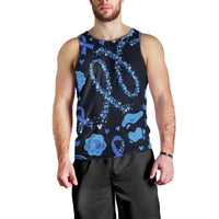 His Fight Is My Fight Colorectal Cancer Awareness Men Tank Top Blue Ribbon Heart Pattern Illustration