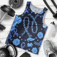 His Fight Is My Fight Colorectal Cancer Awareness Men Tank Top Blue Ribbon Heart Pattern Illustration