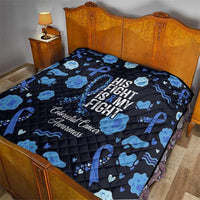 His Fight Is My Fight Colorectal Cancer Awareness Quilt Blue Ribbon Heart Pattern Illustration