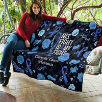 His Fight Is My Fight Colorectal Cancer Awareness Quilt Blue Ribbon Heart Pattern Illustration