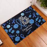 His Fight Is My Fight Colorectal Cancer Awareness Rubber Doormat Blue Ribbon Heart Pattern Illustration