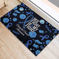 His Fight Is My Fight Colorectal Cancer Awareness Rubber Doormat Blue Ribbon Heart Pattern Illustration