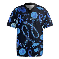 His Fight Is My Fight Colorectal Cancer Awareness Rugby Jersey Blue Ribbon Heart Pattern Illustration