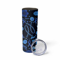 His Fight Is My Fight Colorectal Cancer Awareness Skinny Tumbler Blue Ribbon Heart Pattern Illustration