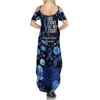 His Fight Is My Fight Colorectal Cancer Awareness Summer Maxi Dress Blue Ribbon Heart Pattern Illustration
