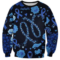 His Fight Is My Fight Colorectal Cancer Awareness Sweatshirt Blue Ribbon Heart Pattern Illustration