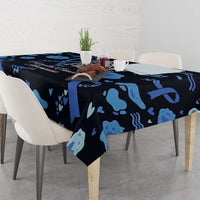 His Fight Is My Fight Colorectal Cancer Awareness Tablecloth Blue Ribbon Heart Pattern Illustration