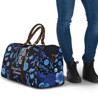 His Fight Is My Fight Colorectal Cancer Awareness Travel Bag Blue Ribbon Heart Pattern Illustration