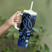His Fight Is My Fight Colorectal Cancer Awareness Tumbler With Handle Blue Ribbon Heart Pattern Illustration