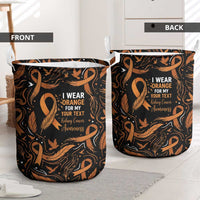Personalized I Wear Orange Kidney Cancer Awareness Laundry Basket Feathered Ribbon Silhouette Illustration