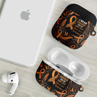 Personalized I Wear Orange Kidney Cancer Awareness AirPods Case Feathered Ribbon Silhouette Illustration