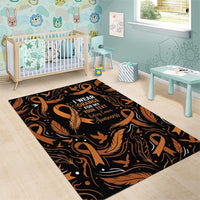 Personalized I Wear Orange Kidney Cancer Awareness Area Rug Feathered Ribbon Silhouette Illustration