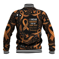 Personalized I Wear Orange Kidney Cancer Awareness Baseball Jacket Feathered Ribbon Silhouette Illustration