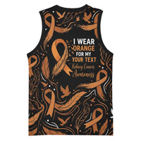 Personalized I Wear Orange Kidney Cancer Awareness Basketball Jersey Feathered Ribbon Silhouette Illustration