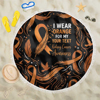 Personalized I Wear Orange Kidney Cancer Awareness Beach Blanket Feathered Ribbon Silhouette Illustration