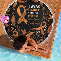 Personalized I Wear Orange Kidney Cancer Awareness Beach Blanket Feathered Ribbon Silhouette Illustration