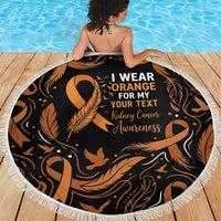 Personalized I Wear Orange Kidney Cancer Awareness Beach Blanket Feathered Ribbon Silhouette Illustration
