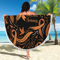 Personalized I Wear Orange Kidney Cancer Awareness Beach Blanket Feathered Ribbon Silhouette Illustration