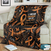 Personalized I Wear Orange Kidney Cancer Awareness Blanket Feathered Ribbon Silhouette Illustration