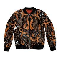 Personalized I Wear Orange Kidney Cancer Awareness Bomber Jacket Feathered Ribbon Silhouette Illustration