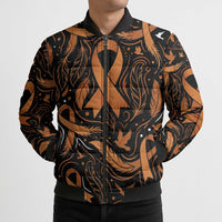 Personalized I Wear Orange Kidney Cancer Awareness Bomber Puffer Jacket Feathered Ribbon Silhouette Illustration