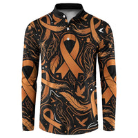 Personalized I Wear Orange Kidney Cancer Awareness Button Sweatshirt Feathered Ribbon Silhouette Illustration