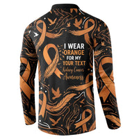Personalized I Wear Orange Kidney Cancer Awareness Button Sweatshirt Feathered Ribbon Silhouette Illustration