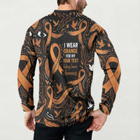 Personalized I Wear Orange Kidney Cancer Awareness Button Sweatshirt Feathered Ribbon Silhouette Illustration