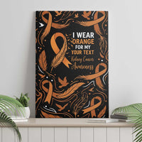 Personalized I Wear Orange Kidney Cancer Awareness Canvas Wall Art Feathered Ribbon Silhouette Illustration